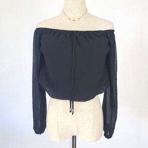 Guess Off the Shoulder Black Sheer Blouse Black SM